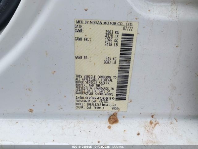 1N4BL4EV0NN406839 Nissan Altima Sl Fwd