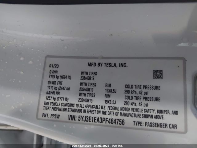 5YJ3E1EA3PF464756 Tesla Model 3 Rear-wheel Drive