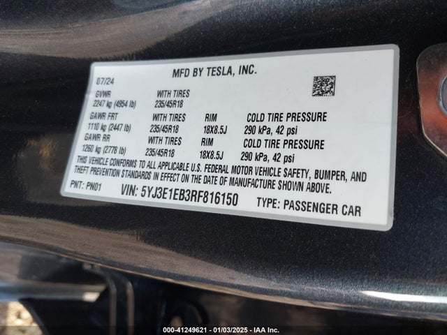 2024 TESLA MODEL 3 5YJ3E1EB3RF816150 Photo 8