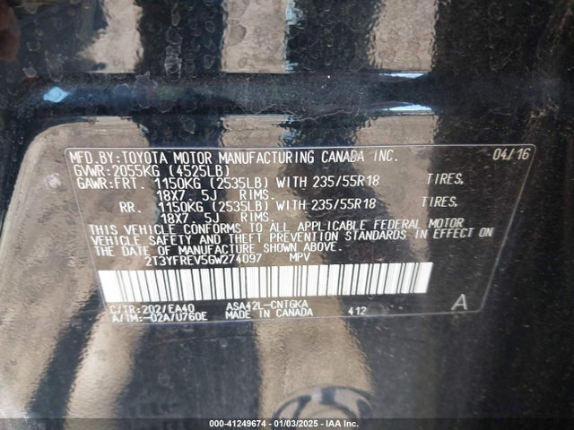 Toyota Rav4 Limited 2016 2T3YFREV5GW274097 Image 9