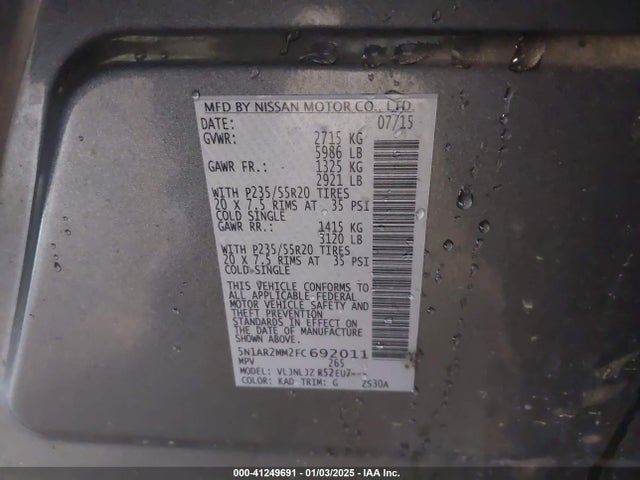 Nissan Pathfinder Platinum 2015 5N1AR2MM2FC692011 Image 9