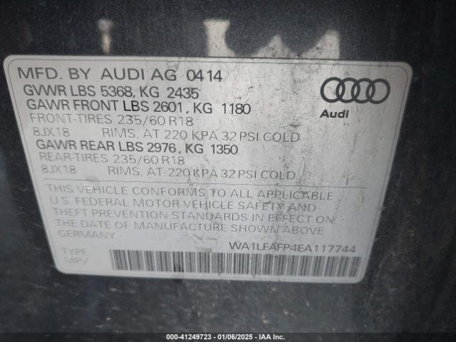 WA1LFAFP4EA117744 Audi Q5 2.0t Premium