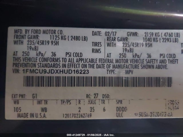 Ford Escape Titanium 2017 1FMCU9JDXHUD16223 Image 9