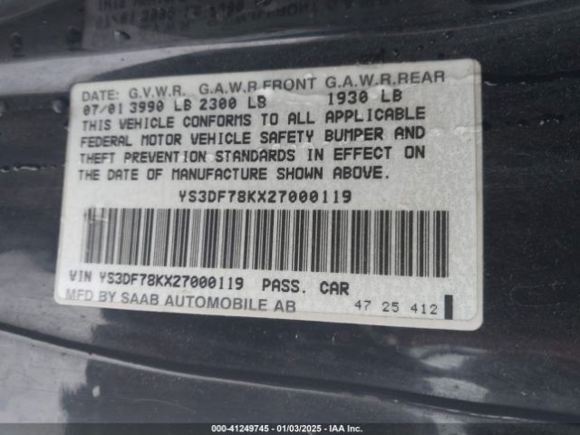2002 SAAB 9-3 YS3DF78KX27000119 Photo 8