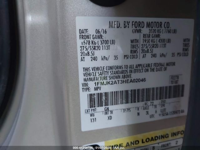 1FMJK2AT3HEA02046 Ford Expedition El Limited