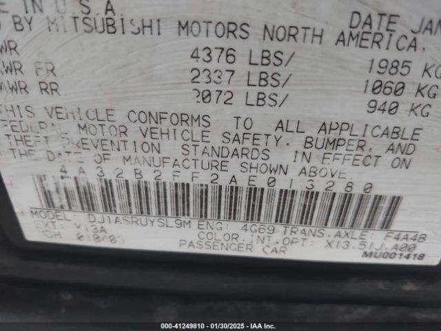 2010 MITSUBISHI GALANT 4A32B2FF2AE013280 Photo 8