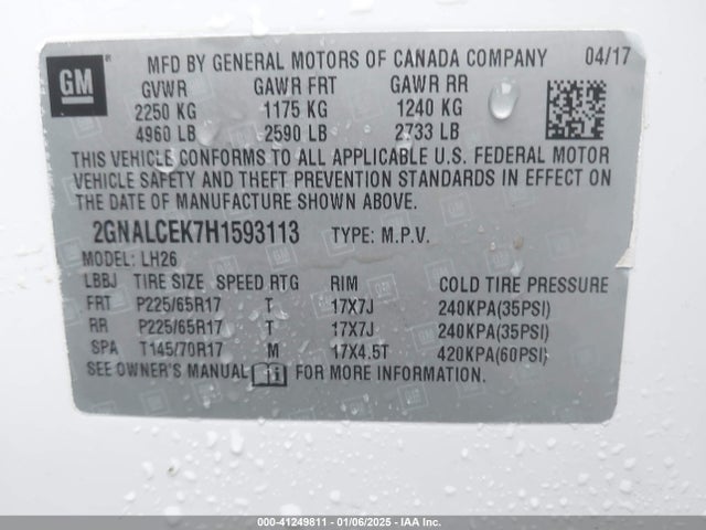 Chevrolet EQUINOX LT 2017 2GNALCEK7H1593113 Image 9