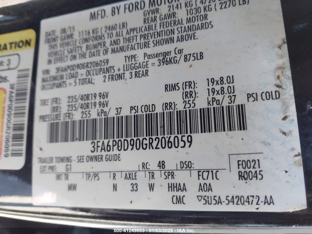 Продажа на аукционе авто 2016 Ford Fusion Titanium, vin: 3FA6P0D90GR206059, номер лота: 41249853