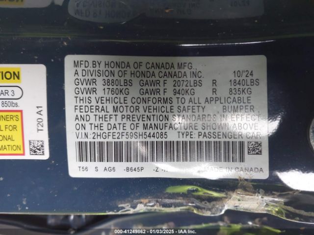 2HGFE2F59SH544085 Honda Civic Sport