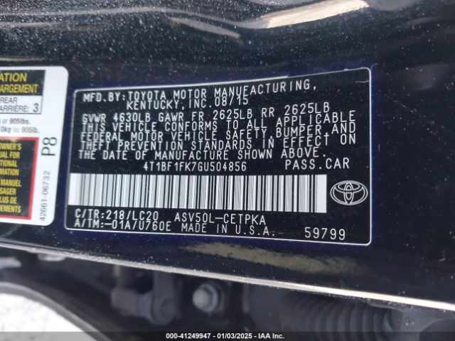 4T1BF1FK7GU504856 Toyota CAMRY XSE