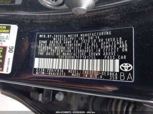 5YFBURHE1FP181755 Toyota Corolla Le Plus