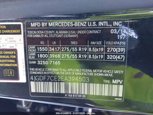 4JGDF7CE2EA394503 Mercedes-Benz Gl 450 4matic