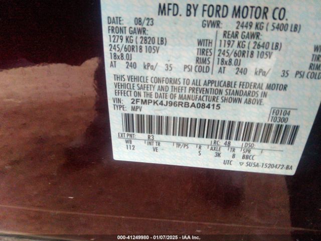 2FMPK4J96RBA08415 Ford EDGE SEL
