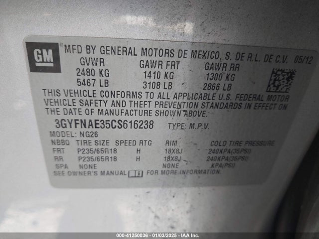 2012 CADILLAC SRX 3GYFNAE35CS616238 Photo 8