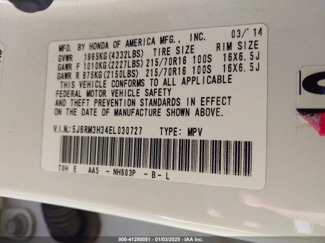 Honda CR-V LX 2014 5J6RM3H34EL030727 Image 9