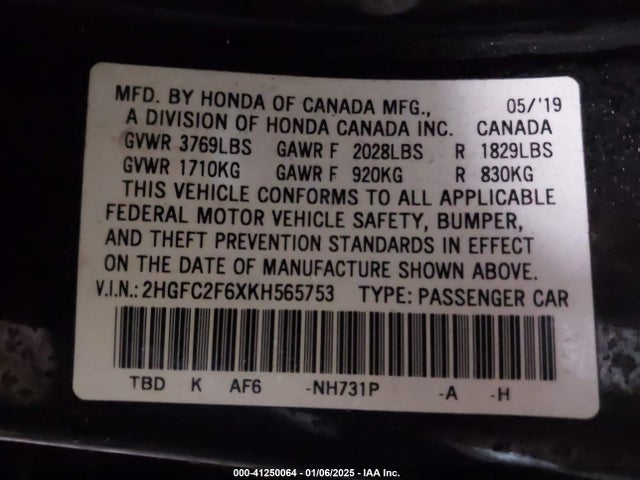 Honda Civic Lx 2019 2HGFC2F6XKH565753 Image 9