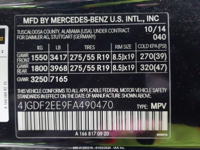 4JGDF2EE9FA490470 Mercedes-Benz Gl 350 Bluetec 4matic