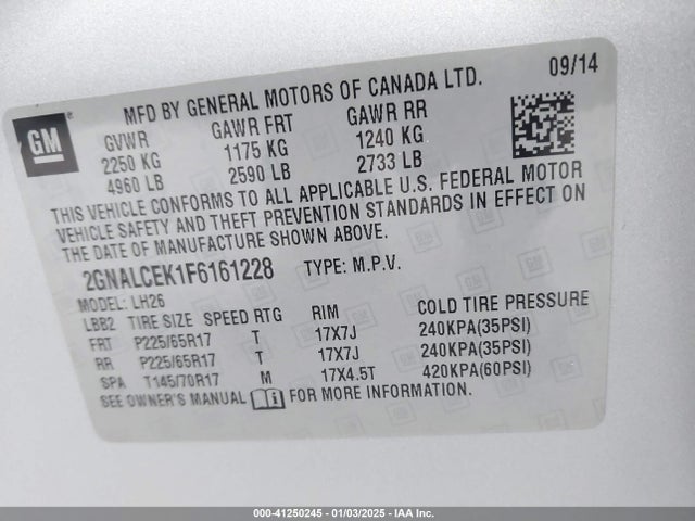 2GNALCEK1F6161228 Chevrolet Equinox 2lt