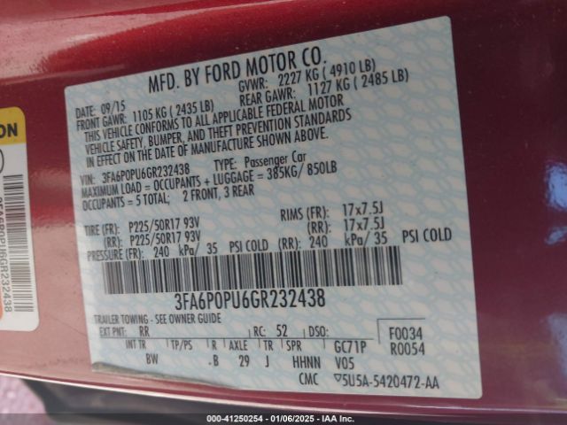 3FA6P0PU6GR232438 Ford Fusion Energi Se Luxury