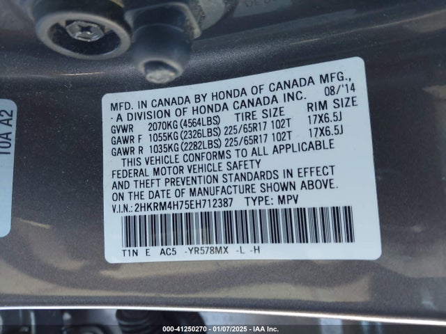 Honda Cr-v Ex-l 2014 2HKRM4H75EH712387 Image 9