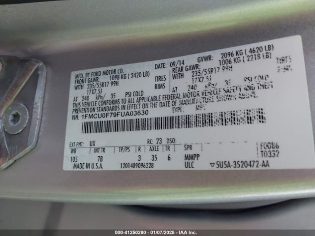 1FMCU0F79FUA03630 Ford ESCAPE S