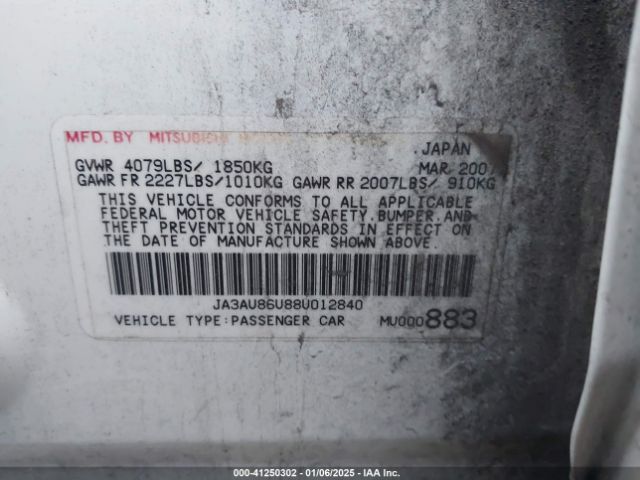 2008 MITSUBISHI LANCER JA3AU86U88U012840 Photo 8