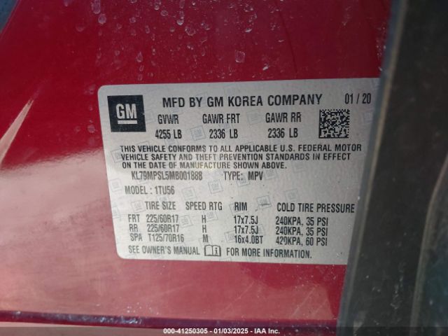 KL79MPSL5MB001888 Chevrolet Trailblazer Fwd Lt