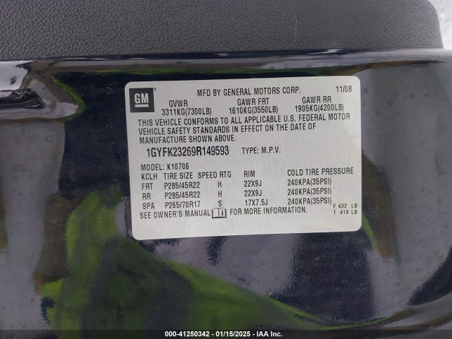 2009 CADILLAC ESCALADE 1GYFK23269R149593 Photo 8
