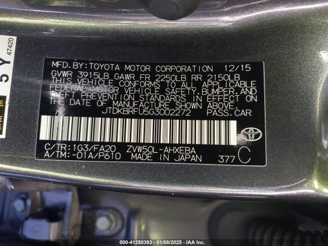 Toyota Prius Two 2016 JTDKBRFU5G3002272 Image 9