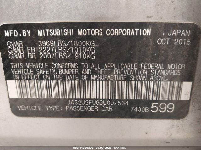JA32U2FU6GU002534 Mitsubishi LANCER ES