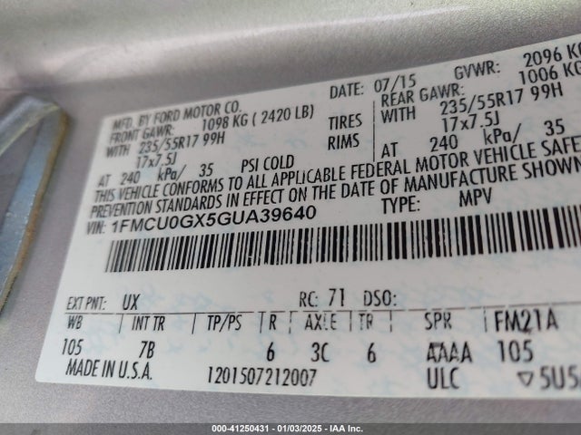 Ford ESCAPE SE 2016 1FMCU0GX5GUA39640 Image 9