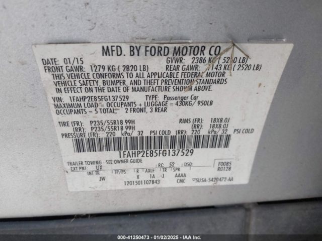 1FAHP2E85FG137529 Ford TAURUS SEL