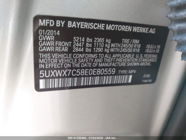 5UXWX7C58E0E80559 BMW X3 Xdrive35i