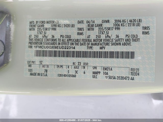 Ford ESCAPE SE 2014 1FMCU0GX9EUD22314 Image 9