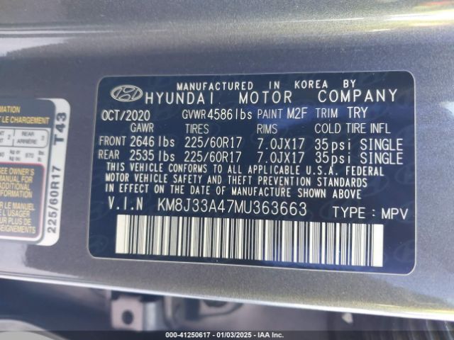 KM8J33A47MU363663 Hyundai Tucson Value