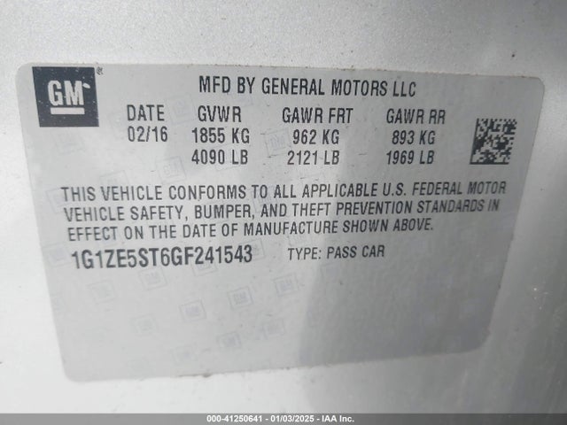 Chevrolet MALIBU 1LT 2016 1G1ZE5ST6GF241543 Image 9