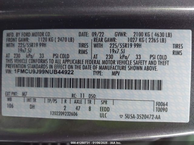 2022 FORD ESCAPE 1FMCU9J99NUB44922 Photo 8