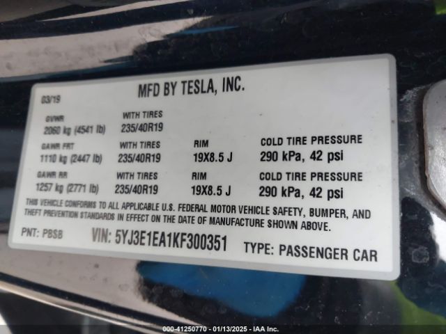 5YJ3E1EA1KF300351 Tesla Model 3 Long Range/mid Range/standard Range/standard Range Plus