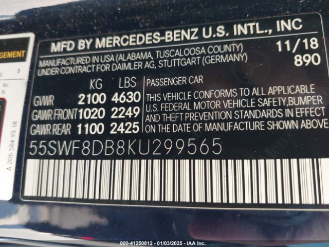 55SWF8DB8KU299565 Mercedes-Benz C 300