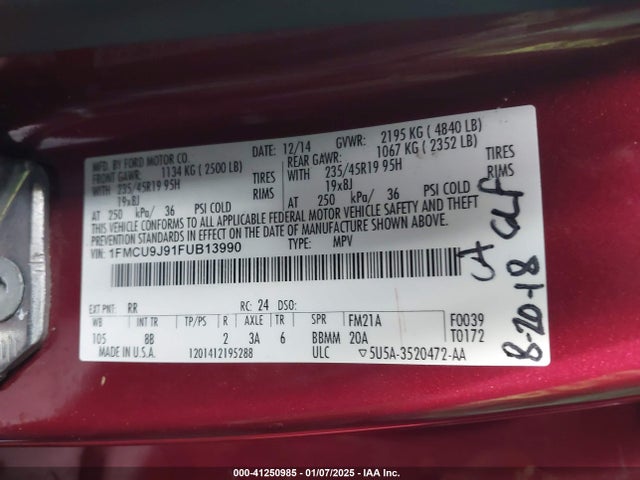 Ford Escape Titanium 2015 1FMCU9J91FUB13990 Image 9