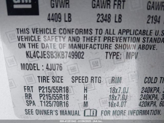KL4CJESB3KB749902 Buick Encore Awd Preferred