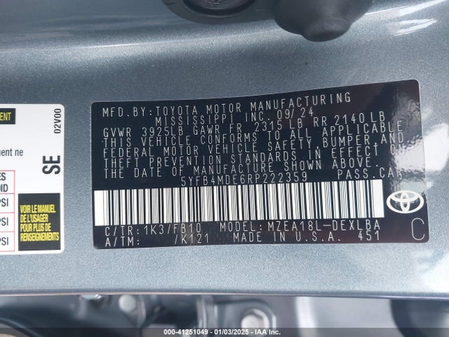 5YFB4MDE6RP222359 Toyota COROLLA LE