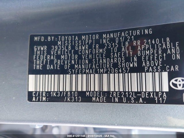 Toyota COROLLA LE 2021 5YFEPMAE1MP206457 Image 9
