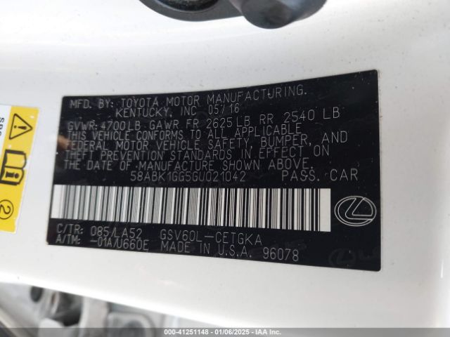 58ABK1GG5GU021042 Lexus ES 350