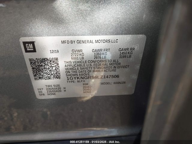 1GYKNGRS6LZ147506 Cadillac Xt5 Awd Sport