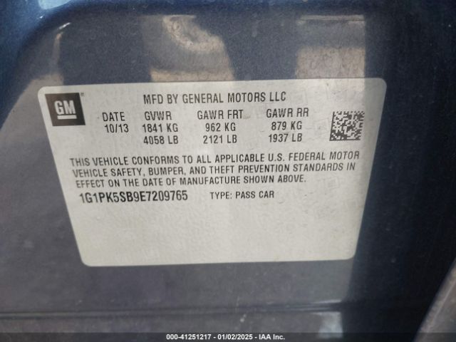 1G1PK5SB9E7209765 Chevrolet CRUZE LT