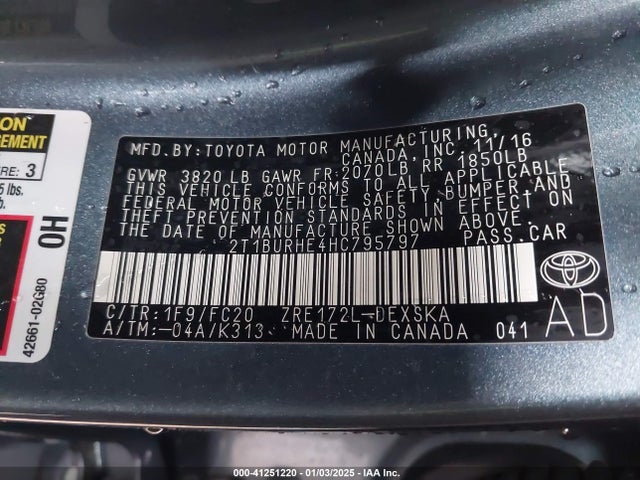 Toyota COROLLA SE 2017 2T1BURHE4HC795797 Image 9