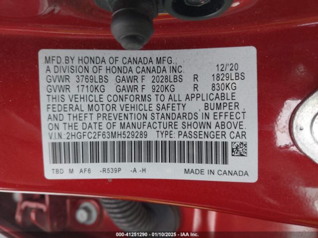 2HGFC2F63MH529289 Honda Civic Lx