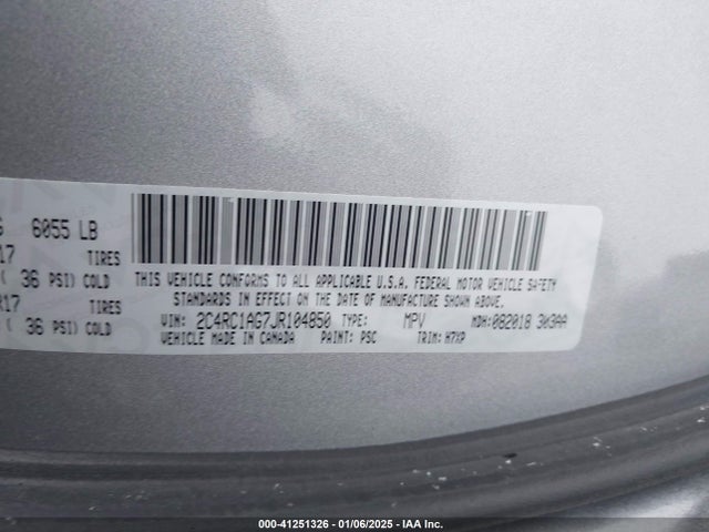 2C4RC1AG7JR104850 Chrysler PACIFICA L