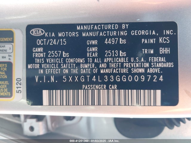 KIA Optima Lx 2016 5XXGT4L33GG009724 Image 9